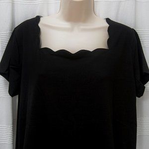 NWT Black Scalloped Short Sleeve Top